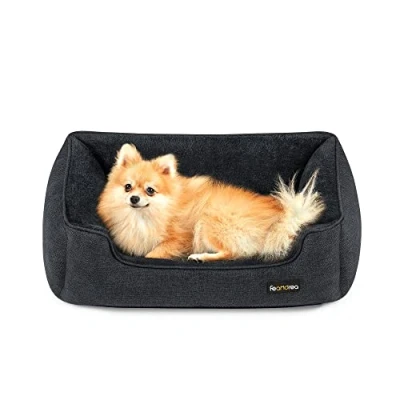 Afbeelding van FEANDREA Hondenbed, huisdierbed, bank, van linnen stof, afneembare en wasbare hoes, maat M voor kleine honden, 70 x 55 21 cm, donkergrijs PGW010G01