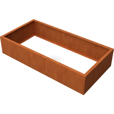 Afbeelding van Plantenbak Artesa Cortenstaal 2000x1000x400mm (LxBxH) Materiaaldikte 2mm. Voorzien van verstevigingskokers aan de binnenkant. Zonder bodem. Omplooi bovenrand 50mm.