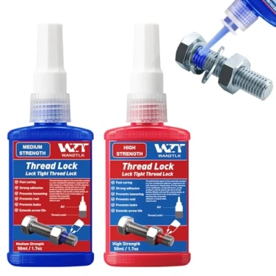 Afbeelding van WAN2TLK ThreadLocker 2 stuks blauw en rood blocker, medium hoge sterkte vergrendelingsdraad voor moeren, bouten, bevestigingen metalen, voorkomt losraken corrosie