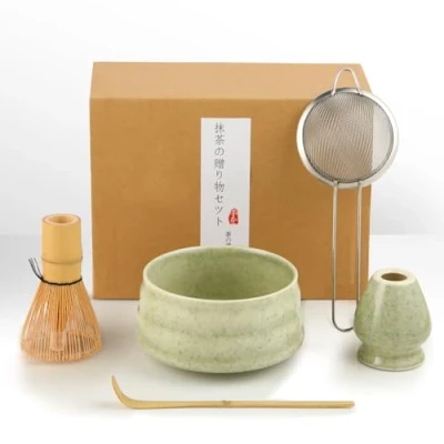 Afbeelding van matcha 5 delige Japanse theeset, set met garde, lepel, keramische gardehouder voor theeceremonie, ideaal thuis