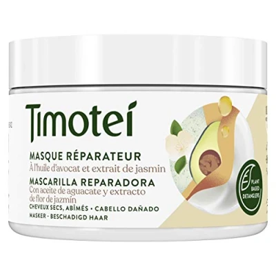 Afbeelding van Timotei Reparatiemasker voor beschadigd haar met avocado olie en jasmijnbloesemextract, ontwarring van plantaardige oorsprong, 98% natuurlijke ingrediënten siliconenvrij, 300 ml