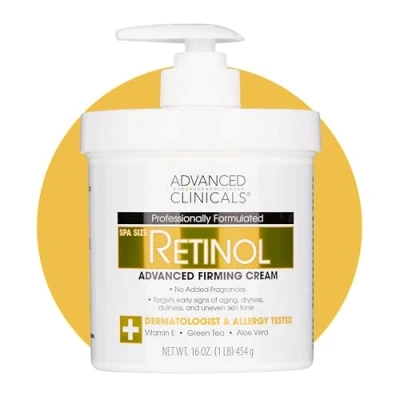 Image de Advanced Clinicals Crème de rétinol Taille spa pour les professionnels salon Formule hydratante Peau effacer l&#039;apparence des lignes fines et rides Sans parfum 16 oz par