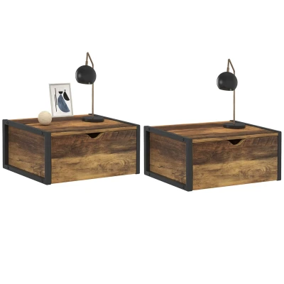 Image de Lot de 2 tables chevet murales HAWKINS étagère suspendue design industriel IDMarket