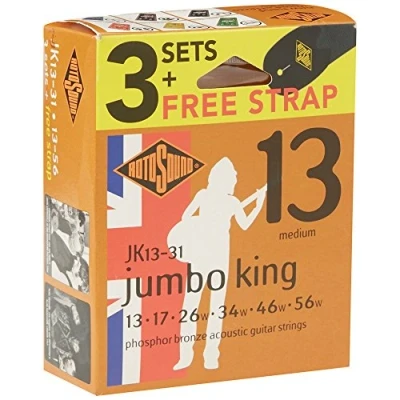 Afbeelding van Rotosound JK13 31 Jumbo King 013 3 pack met gitaarriem snarenset akoestisch