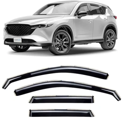 Afbeelding van Clim Art Set van 4 autodeflectoren voor/compatibel met Mazda CX 5 2017 2024, luchtdeflector, deflector voor auto, insteekbaar, donker