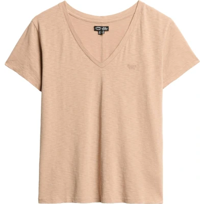 Afbeelding van Superdry Embroidered Vneck Tshirt basic, Dames, Maat: 36, Light taupe