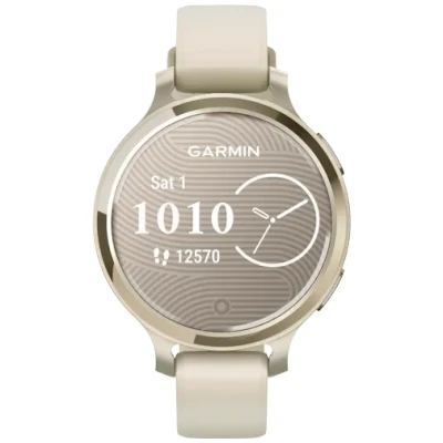 Afbeelding van Garmin Lily 2 Active Stijlvolle GPS smartwatch 33 sport apps 9 dagen batterijduur Adaptieve trainingsschema&#039;s Lunar Gold met Bone Siliconen Bandje