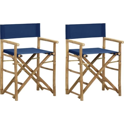 Afbeelding van Regisseursstoelen 2 st inklapbaar blauw bamboe en stof