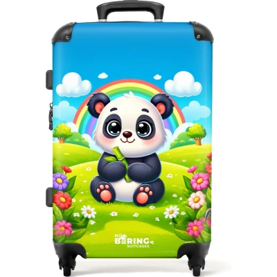 Afbeelding van NoBoringSuitcases.com® Koffer groot Rolkoffer lichtgewicht Catroon van een panda voor regenboog Reiskoffer met 4 wielen Grote trolley XL 20 kg bagage
