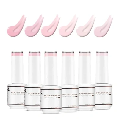 Afbeelding van Nicedeco 8 in 1 Builder Base Gel Semi Permanent UV/LED Kit, Nagellakset, sterke en duurzame nagels, capsules extensies, Nail Art 6 x ml