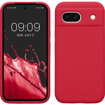 Afbeelding van kwmobile telefoonhoesje geschikt voor Google Pixel 8a Hoesje met siliconen coating Smartphone case in granaatappelrood