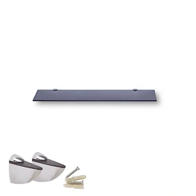 Afbeelding van Euro Tische glazen wandplank, zwart glas, rek voor de badkamer, doucherek met 6 mm ESG veiligheidsglas en metalen houders, verschillende maten (50 cm)