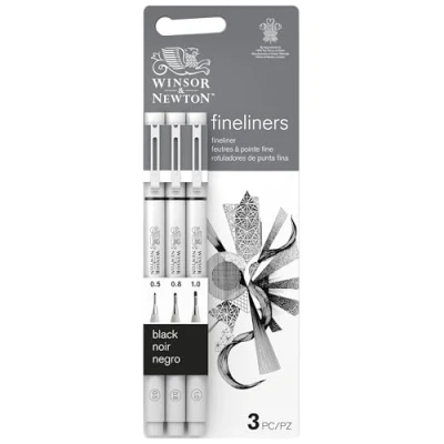 Image de Winsor &amp; Newton fineliner Set de 3 stylos calibrés, couleur noire, pointes 0.5, 0.8, 1.0