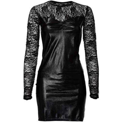 Afbeelding van Amorable by Rimba Wetlook party mini jurkje met kanten mouwen S/M
