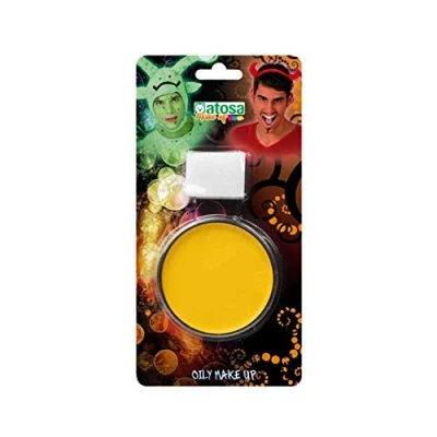Afbeelding van Atosa OIL grimeer schmink met sponsje geel 6 gram carnaval/verkleed kind/volwassenen