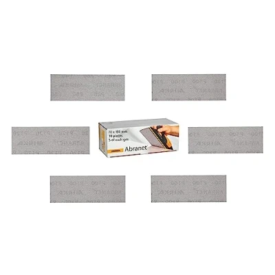 Afbeelding van Mirka Abranet Schuurband van netstof 70 mm x 198 mm, klittenband/mix pack 5 elke korrel 80, 120, 180, 240, 320, 400/30 stuks/voor het schuren hout, plamuur, kunststof