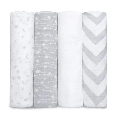 Afbeelding van Comfy Cubs Chiffon deken voor pasgeborenen, inbakerdeken baby&#039;s, neutrale jongens en meisjes (grijs)