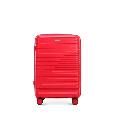 Afbeelding van WITTCHEN Fuerta Line koffer van polypropyleen met glanzende riemen, 4 dubbele zwenkwielen aluminium, telescopische handgreep, TSA slot, Rood, Middelgrote