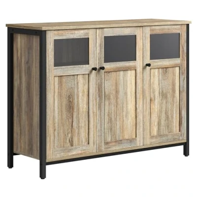 Afbeelding van VASAGLE Opbergkast, dressoir, met kast 3 deuren, voor eetkamer, woonkamer, keuken, entree, stalen frame, industriële stijl, turquoise bruin en inktzwart LSC099B60