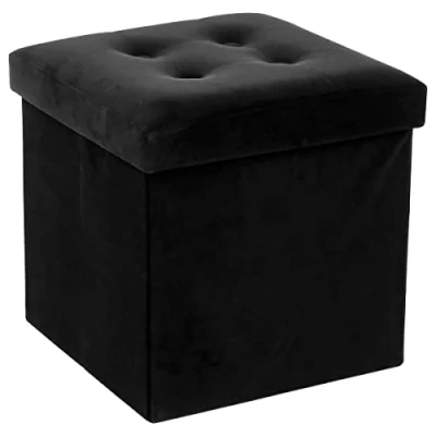 Afbeelding van Atmosphera Poef/hocker/voetenbankje opbergbox zwart PU/MDF 38 x cm opvouwbaar