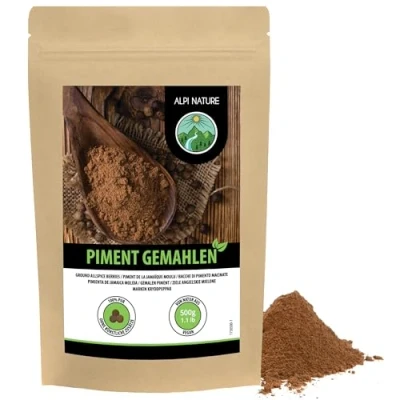 Afbeelding van gemalen piment (500 g), pimentgranen, 100% natuurlijk, natuurlijk pimentpoeder, poeder zonder toevoegingen, veganistisch