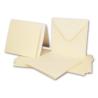 Afbeelding van 25 vierkante kaarten met enveloppen en inlegzolen, 13,5 x cm, crème ivoor, uitnodigingen voor bruiloft feest
