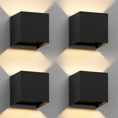 Afbeelding van ledscom.de 4 stuks CUBEL wandlamp voor buiten, IP65, up /downlight, mat zwart, hoekig, 1 x G9 max. 10 W.