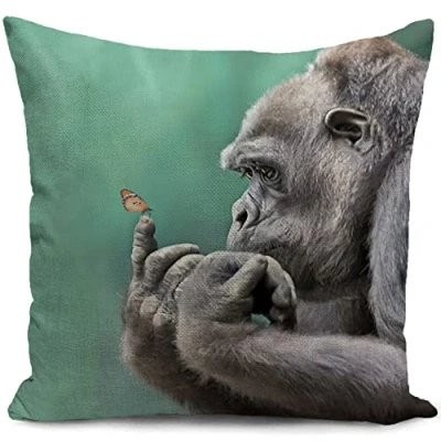 Afbeelding van HUASHUZI Gorilla kussensloop Interieurdecoratie voor woonkamer, bank, bed, woondecoratie 45 x cm blauwgroen