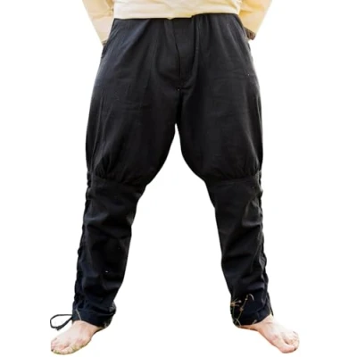 Afbeelding van Leonardo Carbone® Viking Magnus broek met beenveters, middeleeuwse Vikingbroek, kostuum, festivaloutfit, rollenspel, cosplay, vrije tijd, 100% katoen, zwart.