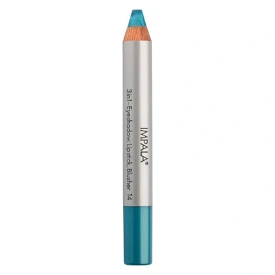 Afbeelding van Impala 3 in 1 jumbo potlood, kleur 14 turquoise, oogschaduw, lippenstift en rouge, gladde langdurige textuur, intensieve kleuren