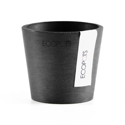 Afbeelding van Ecopots Amsterdam mini rond 8 cm zwart grijs planten/bloembak pot