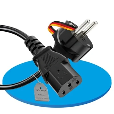 Afbeelding van sonero 3 polige stroomkabel m geaard contact stekker naar C13 bus netsnoer voor monitor en pc printer zwart