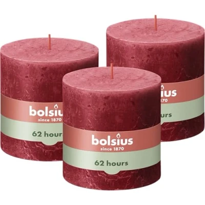 Afbeelding van Bolsius Rustieke Kaars 3 Stuks Rood 10cm 62 Branduren