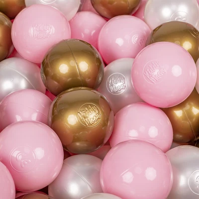 Afbeelding van KiddyMoon 700 ∅ 7cm kinderballen speelballen voor ballenbad baby plastic ballen made in eu, poederroze/parel/goud