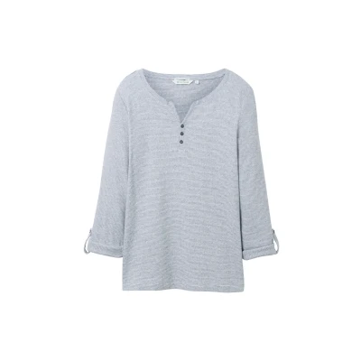 Afbeelding van TOM Tailor Longsleeve Stripe Henley Offwhite navy, Dames, Maat: 42, navy