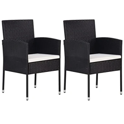 Afbeelding van Tuinstoelen 2 st met witte kussens poly rattan zwart
