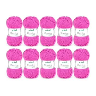 Afbeelding van Gründl Classico Wol (Oeko Tex® gecertificeerd, 50% scheerwol (merino) en polyacryl, 50 g/120 m, naalddikte: 3,5 4,5, 10 bollen à g), fuchsia