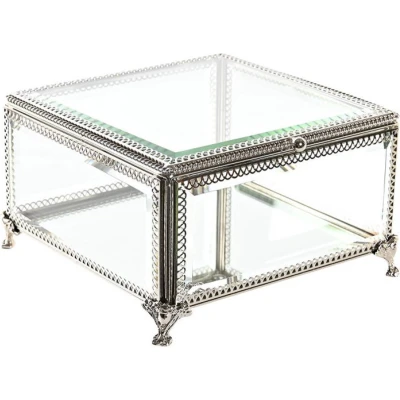Afbeelding van Doos Juwelenkistje DKD Home Decor Kristal Metaal 16 x 10 cm Zilverkleurig Transparant