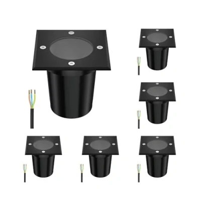 Afbeelding van ledscom.de RELI 6 stuks vloerinbouwlampen voor buiten, IP67, zwart, vierkant, 11 x cm, 1 GU10 max. 15 W