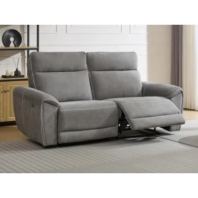 Afbeelding van Vente unique Elektrische relax driezitsbank van grijze stof DJARALO L 200 cm x H 106 D 96