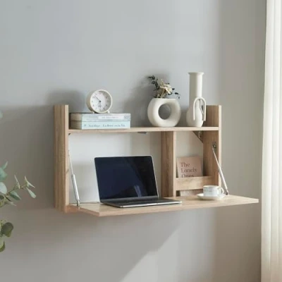 Afbeelding van Klaptafel Rautalampi bureau voor wandmontage eikenkleurig en wit