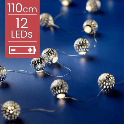 Afbeelding van Dauwdruppel &quot;Balletjes&quot; zilver 110cm 12 LED lampjes