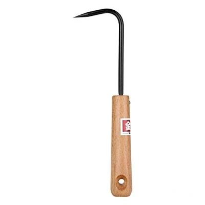 Afbeelding van bonsai wortelhaak/wortelklauw met houten handvat, stalen haken voor tuinieren, hark, gereedschap, ergonomische handgreep