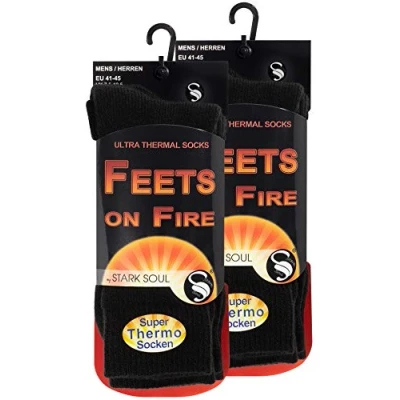 Image de STARK SOUL Feets on Fire Lot de 2 paires chaussettes d&#039;hiver chaudes pour homme Taille 41 45, gants noirs., 45 EU