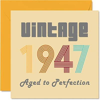 Afbeelding van Verjaardagskaarten 77 jaar voor mannen en vrouwen Vintage 1947 Aged To Perfection Grappige verjaardagskaart hem haar, 145 mm x beste vriendin, mama, papa, opa,