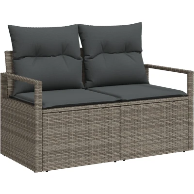 Afbeelding van vidaXL 7 delige Tuin Sofa Set met Kussens Grijs Poly Rattan, 2 Persoons Opbergruimte &amp; Rattan