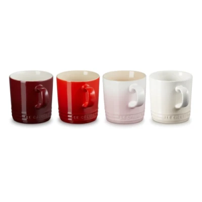 Afbeelding van Le Creuset Mokken Set Van 4 /0,35l Rhone /kersenrood/shell Pink/meringue Aardewerk