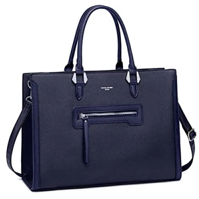 Afbeelding van David Jones Handtas, groot, voor dames, draagtas van hard PU leer, elegante stadstas met meerdere zakken, shopper schouderriem, grote A4 capaciteit, chic, modieus, Navy Blauw