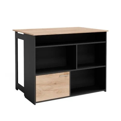 Afbeelding van Bartafel &quot;Dominic&quot;, sterk eiken goud/antraciet, 116 x 37 cm, 4 open vakken en 1 deur