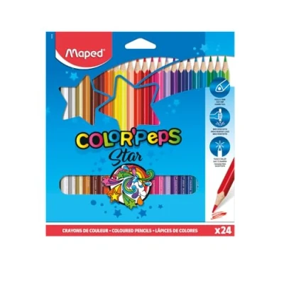 Image de Maped Crayons de Couleur Color&#039;Peps Classic 24 Couleurs Vives Crayon Coloriage Triangulaire Ergonomique Pochette Carton en Bois Certifiés FSC